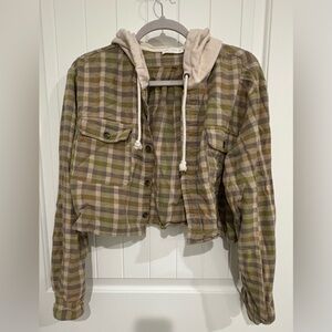 Plaid Cropped Jacket with Hood